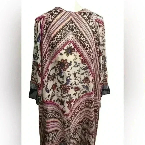 Fringe Trimmed Multi-colored Wrap/Kimono—One Size - Picture 4 of 10